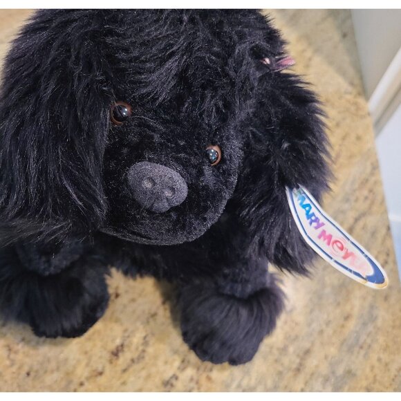 Mary Meyer Black Pipi Poodle 14" Plush Stuffed Animal w Gingham Paws & Bow - Picture 5 of 11